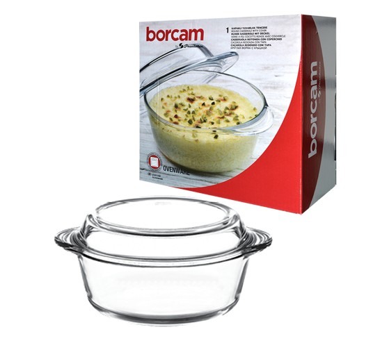 BORCAM KEREK 0,85L HŐÁLLÓ TÁL +ÜVEG FEDŐ 59033