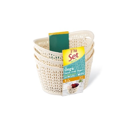 M-3927 3DB-OS KÖTÖTT OVÁL KOSÁR SZETT  1,5L 20*16*10,5 CM