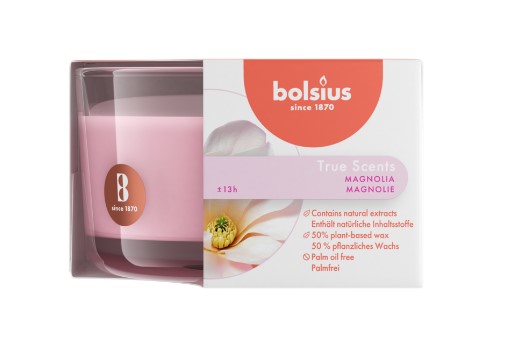 BOLSIUS ILLATGYERTYA ÜVEGBEN 13HR 50/80 MM-MAGNÓLIA